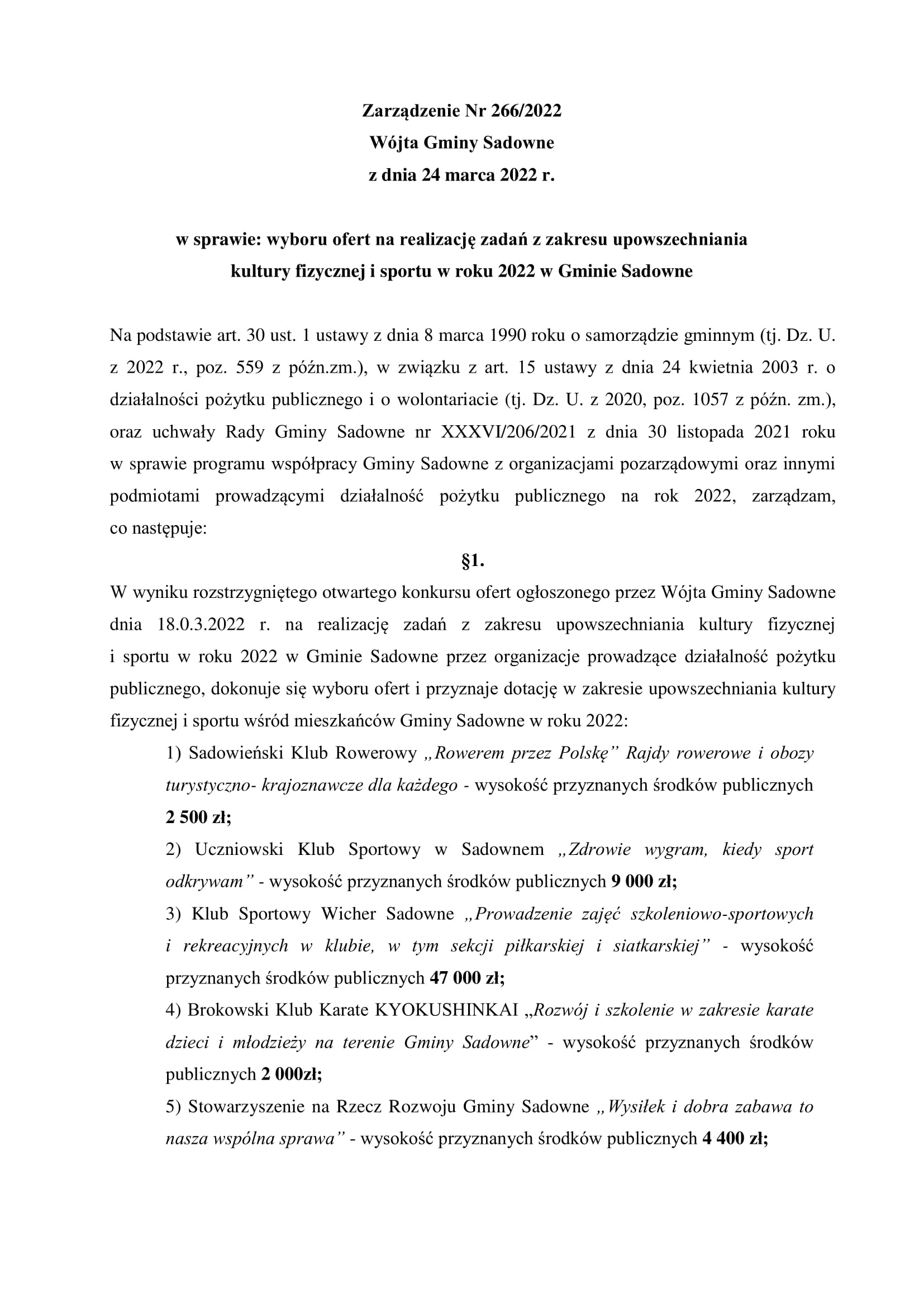 Zarządzenie 266-2022 w sprawie wyboru ofert(3)-1