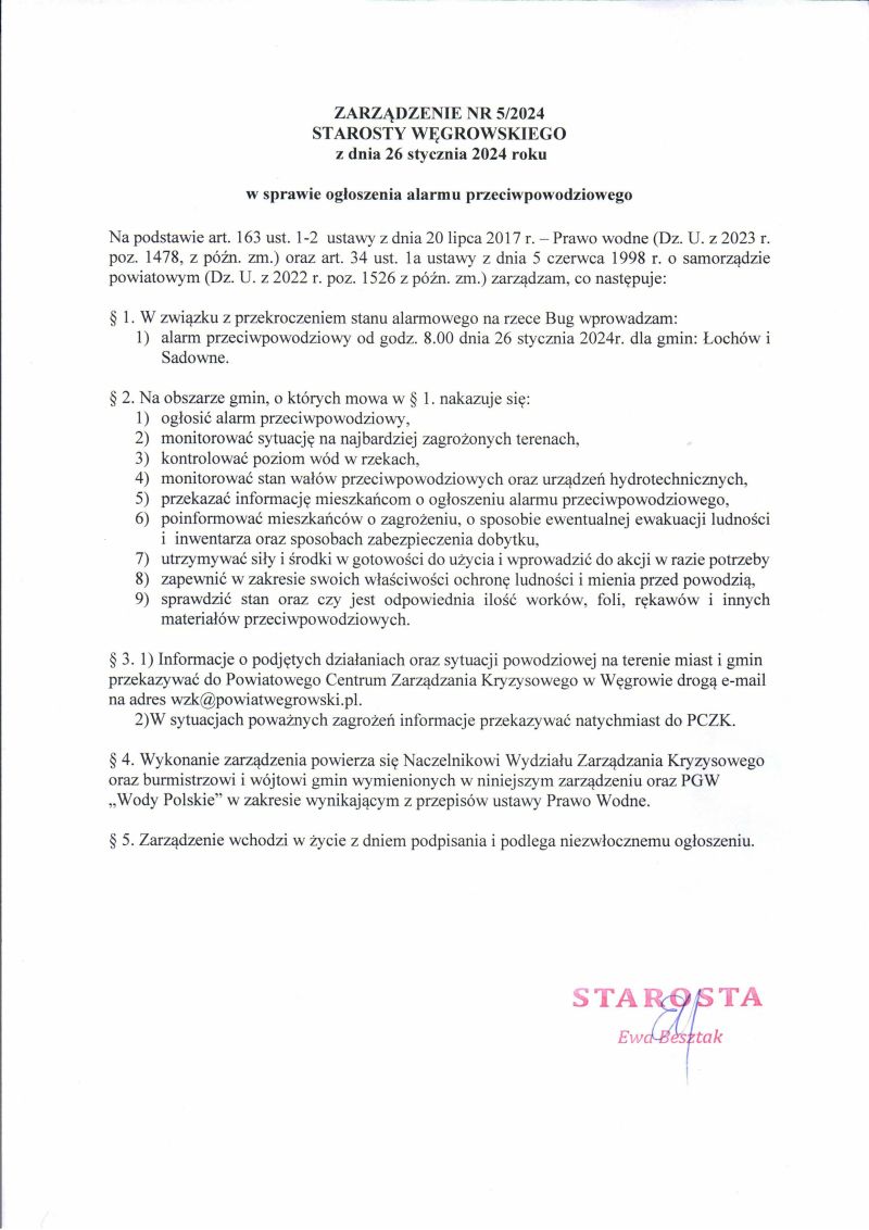zarz. w spr. alarmu przeciwpowodziowego