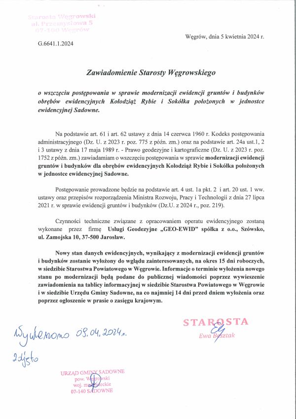 obwieszczenie Starosty