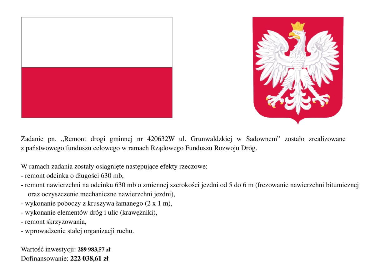 Remont ul. Grunwaldzkiej w Sadownem - informacja
