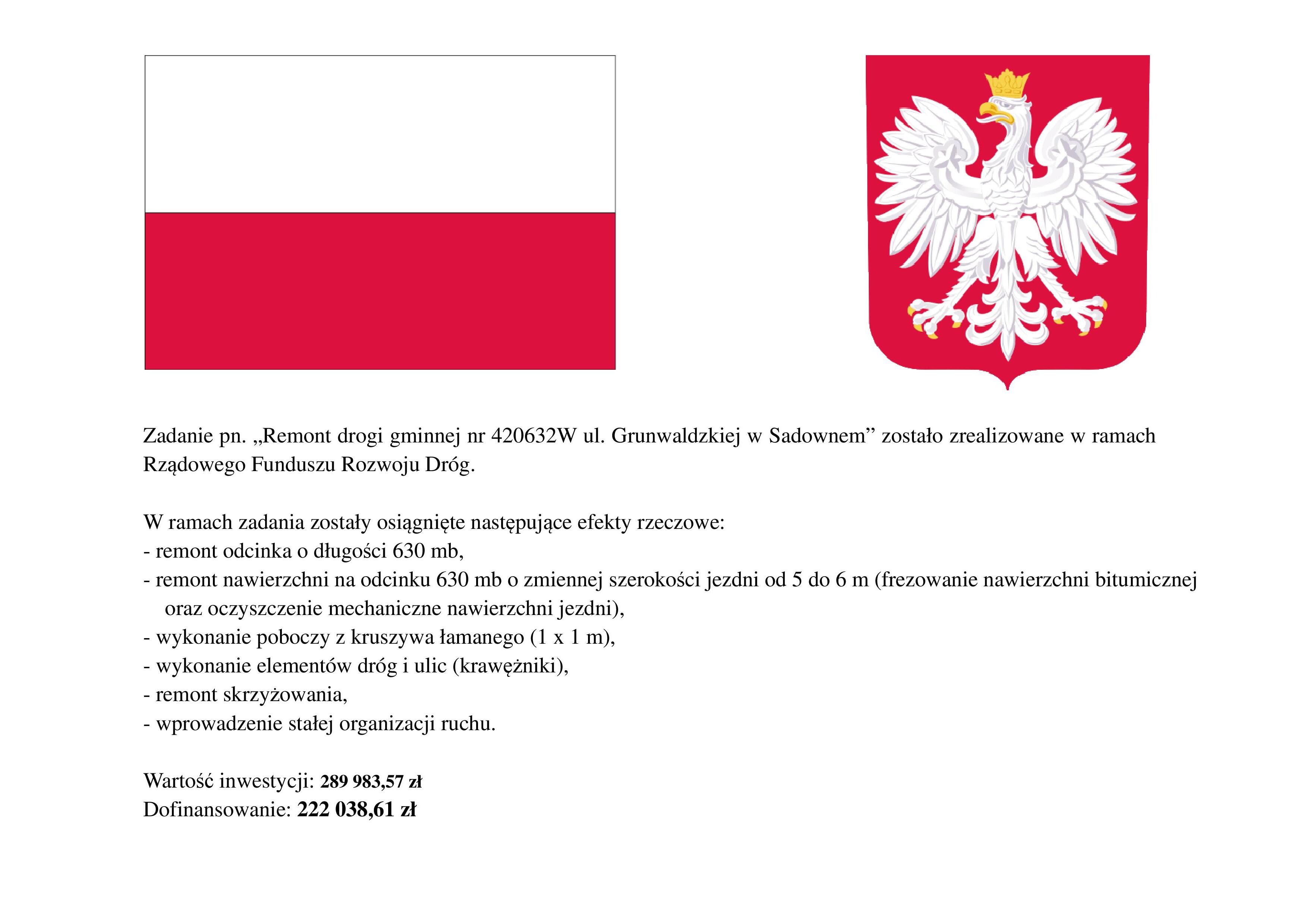 Remont ul. Grunwaldzkiej w Sadownem – informacja